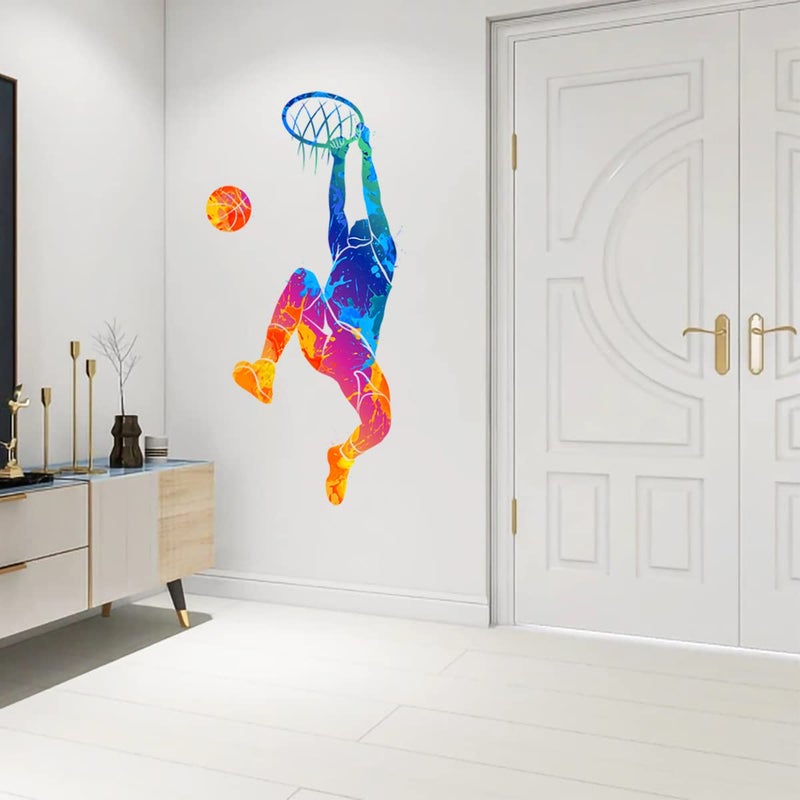 WOYINIS Watercolor Basketball Player Dunk Wall Stickers for Boys Teens Sports Player Silhouette Wall Decals Peel & Stick Removable Wall Decor Art Murals for Kids Room Playroom Baby Nursery Classroom - Image 4